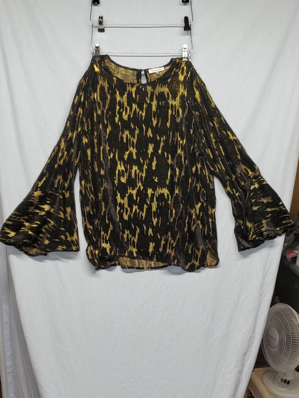 Calvin Klein Black With Gold Accent Long Sleeve Blouse -110
